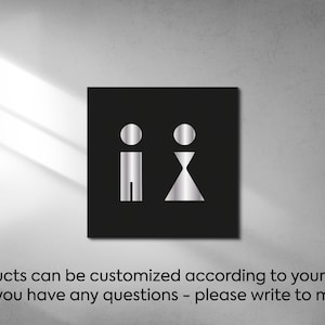 Letrero moderno de acrílico para baños neutros – Símbolo de WC personalizable