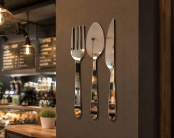 Lunch Room Sign – Modern Acrylic Fork, Spoon, Knife Wall Sign for Office, School, Hotel, Cafeteria Plaque