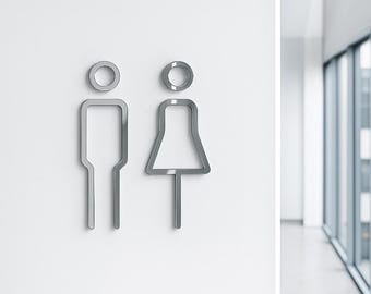 Modern Silver Restroom Sign – Acrylic Bathroom Icons
