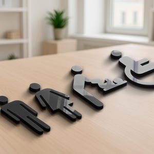 Custom Bathroom Signs – Male, Female, Baby Changing & Disabled Icons – Modern Wall Symbols for Public Restrooms, Acrylic WC Sign