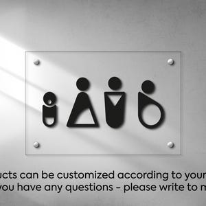 Restroom Sign – Modern Wall Symbol for Public WC, Acrylic Sign, Indoor/Outdoor Sign, Male Female Disabled Changing Room