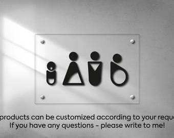 Modern Acrylic Restroom Sign: Customizable WC Symbol, Indoor/Outdoor