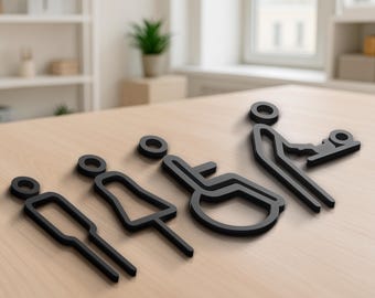 Letreros de baño: iconos para hombre, mujer, cambiador de bebé y personas con discapacidad. Símbolos de pared modernos para baños públicos. Letrero de baño acrílico personalizado.