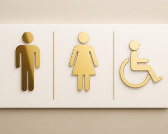 Gold & White Acrylic Restroom Sign: Unisex, Accessible, Modern