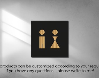 Modern Black & Gold Gender Neutral Restroom Sign: Customizable Acrylic WC Symbol