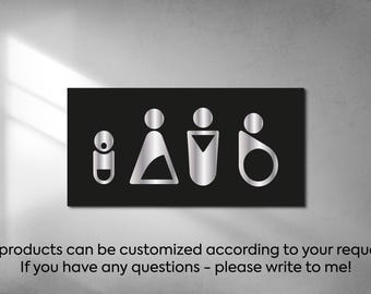 Modern Black Acrylic Restroom Sign: Customizable WC Symbol