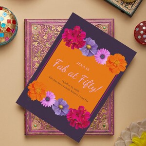 Invitation anniversaire adulte, canva modifiable, printable A6, carte anniversaire, faire part anniversaire, flowers card