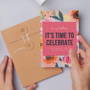 Invitation anniversaire adulte, canva modifiable, printable A6, carte anniversaire, faire part anniversaire, flowers card