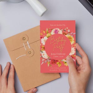 Invitation anniversaire adulte, canva modifiable, printable A6, carte anniversaire, faire part anniversaire, flowers card