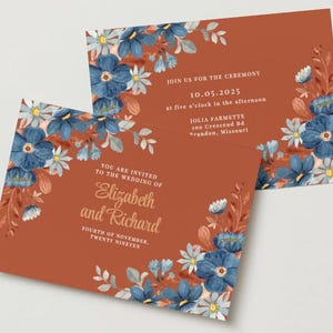 wedding invitation floral bohemian and canva editable printable A6 canva Digital DIY Template