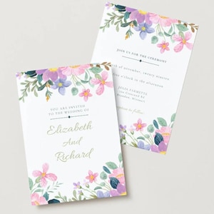 wedding invitation floral bohemian and canva editable printable A6 canva Digital DIY Template