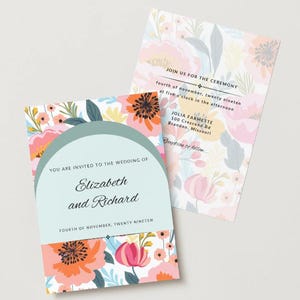 wedding invitation floral bohemian and canva editable printable A6 canva Digital DIY Template