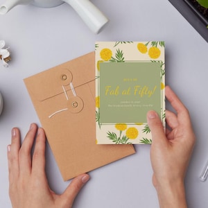 Invitation anniversaire adulte, canva modifiable, printable A6, carte anniversaire, faire part anniversaire, flowers card