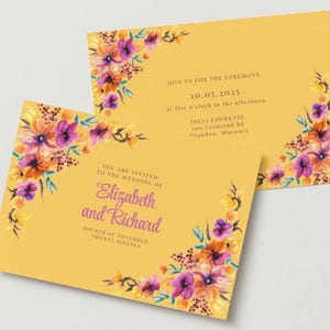 wedding invitation floral bohemian and canva editable printable A6 canva Digital DIY Template