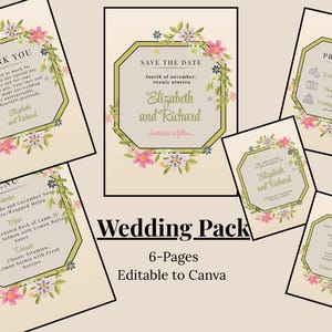 Pack Mariage Floral, Bohème, personnalisable, imprimable, invitation de mariage, menu de mariage, invitation à fleurs, programme mariage