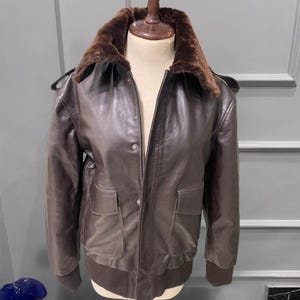 Vintage 90s A2 Sheepskin Leather Bomber Jacket - Brown Flight Jacket, Size M