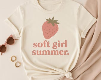 Soft Girl Summer Strawberry Graphic Tee | Feminine Fruit Vibes Shirt