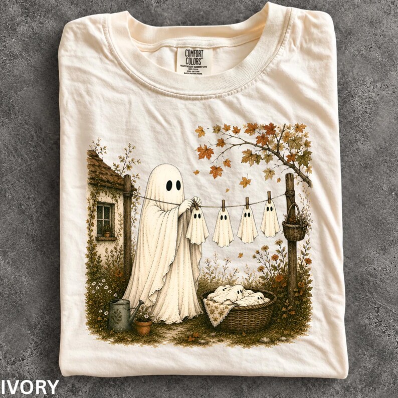 Ghost Laundry Shirt, Cottagecore Spooky Autumn Tee, Cozy Fall Apparel
