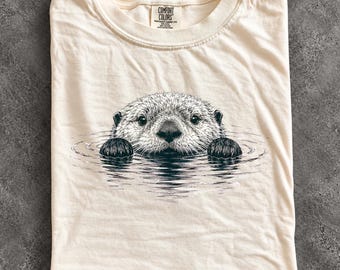 Floating Otter Wildlife Nature Tee, 100% Cotton Garment Dyed Shirt