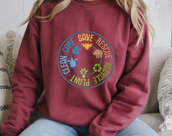 Clean Care Save Rescue Recycle Plant Shirt, Earth Day Eco Tee, Environmental Awareness T-Shirt