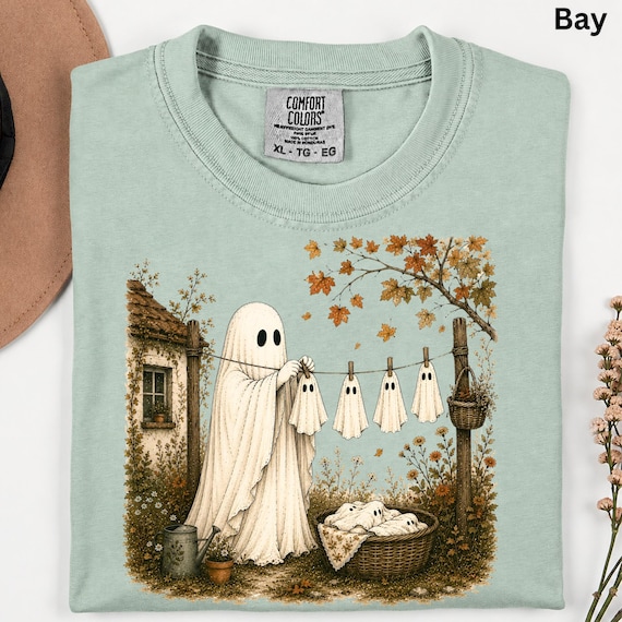 Ghost Laundry Shirt, Cottagecore Spooky Autumn Tee, Cozy Fall Apparel