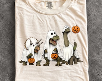 Ghost Dinosaur Halloween Shirt, Spooky T-Rex Triceratops Brontosaurus Tee