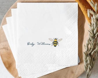 Personalized Bumble Bee Baby Shower Napkins, Custom Baby Name Guest Towels, Honey Bee Cocktail Beverage Napkins, Baby Shower Party Favor