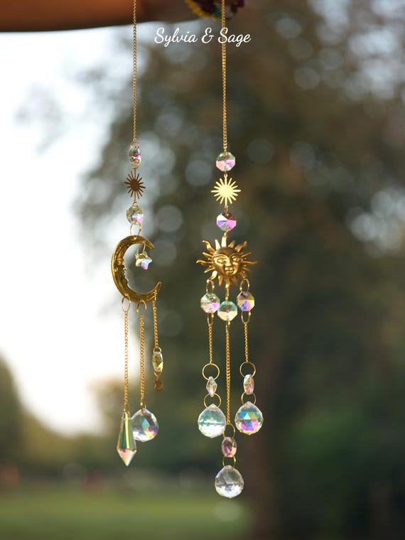 Sun and Moon Crystal Suncatcher: Rainbow Maker Window Hanging