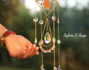 Amethyst Crystal Suncatcher: Rainbow Maker, Feng Shui Decor