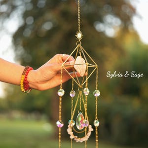 Crystal Sun Catcher, Rainbow Maker, Healing Meditation Hanging, Housewarming Gift, Christmas Gift, Rose Quartz Suncatcher, Feng Shui Decor
