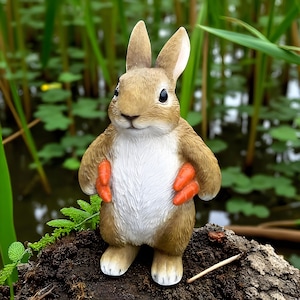 Cute Bunny Garden Statue with Carrots – Resin Rabbit Figurine for Yard, Patio & Outdoor Decor – Whimsical Animal Sculpture Gift