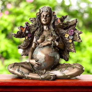 Handcrafted Goddess Gaia Statue: Mother Earth Sculpture with Butterflies