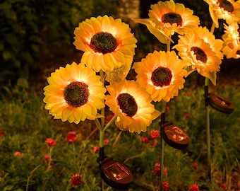 Luces solares de girasol para jardín: decoración LED impermeable para caminos y patios (paquete de 3)
