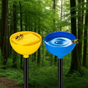 2 Pack Bee Watering Station, Bee Cups for Garden Metal Bee Water Feeder, Colorful Butterfly Bath Bowl Bee Cups for Outdoor Garden Yard Decor
