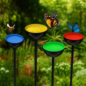 Kleurrijke bijensproeiers 2025 | Tuindecorschalen voor bestuivers, vogels en vlinders | Set met drinkbakken voor wilde dieren