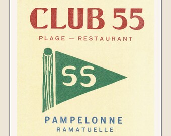 Póster del Club 55 de la Riviera Francesa • Arte playero vintage de Saint Tropez (Descarga digital)