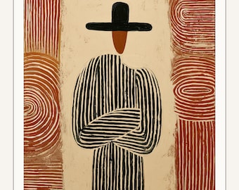 Estampado de figuras a rayas • Arte mural abstracto moderno de estilo folclórico • Decoración de pared estilo boho • Descarga digital