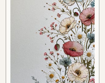 Lámina botánica de flores silvestres • Arte floral en acuarela • Descarga digital • Decoración de pared moderna
