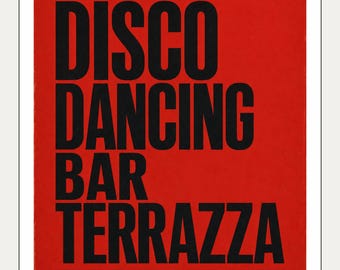 Póster de bar de discoteca retro • Tipografía roja llamativa, vida nocturna de Milán (Descarga digital)