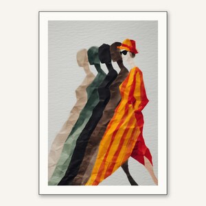 Fashion Figure Wall Art Print • Striped Woman Motion Poster • Modern Minimalist Decor • Digital Download