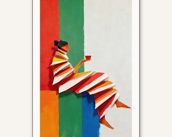Estampado geométrico de moda femenina • Arte mural con bloques de color llamativos (descarga digital)