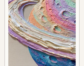Decoración de pared con temática de planetas en tonos pastel • Impresión con efecto empaste espacial de ensueño • Decoración celestial • Descarga digital imprimible