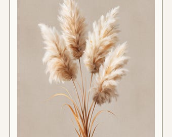 Cuadro de hierba de la Pampa • Estampado botánico bohemio • Descarga digital en color beige neutro • Decoración minimalista para el hogar