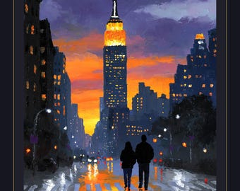 Lámina del horizonte de Nueva York • Arte mural impresionista • Decoración romántica de la ciudad • Descarga digital