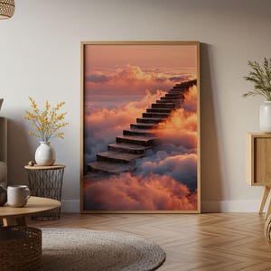 Kunstdruck Surreale Treppe | Poster spirituelles Wolkengebilde | Verträumte Printable Decor | Digitaler Download