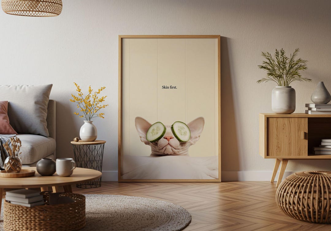 Sphynx Cat Wall Art | Funny Skincare Bathroom Decor | Digital Download ...
