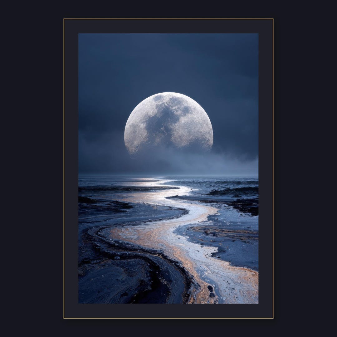 Moody Moon Ocean Print • Dreamy Night Sky Wall Art • Digital Download ...