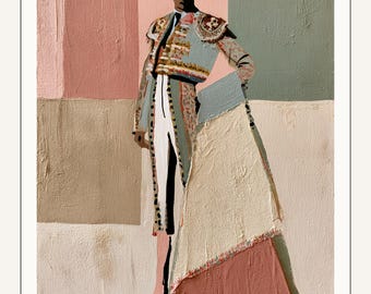 Lámina con retrato de matador • Arcilla apagada, salvia, rosa yeso (descarga digital)
