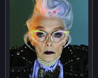 Lámina con retrato de abuela punk • Arte mural de fotografía de moda atrevida • Decoración maximalista ecléctica • Descarga digital