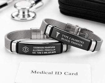 Individuell gestaltbares medizinisches Notfallarmband für Damen und Herren, verstellbares, graviertes Edelstahl-ID-Armband, personalisiertes Schmuckgeschenk für medizinische Notfälle
